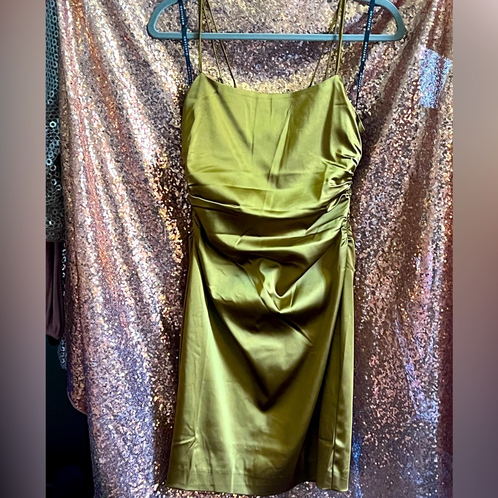 Ermina Sateen mini dress in cider gold by Marciano
